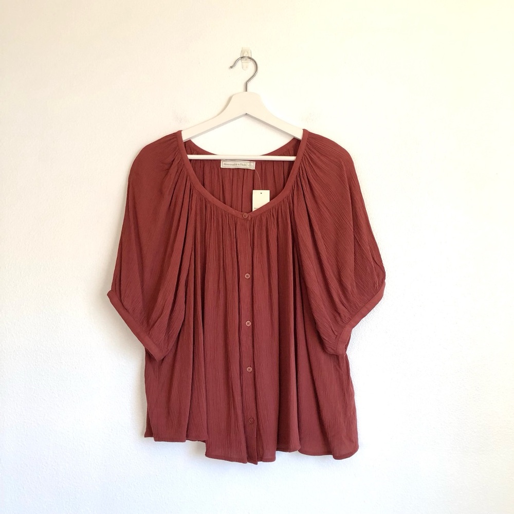 NWT Abercrombie & Fitch Rusty Red Gauze Button Up Top Size Large Lagenlook Boho